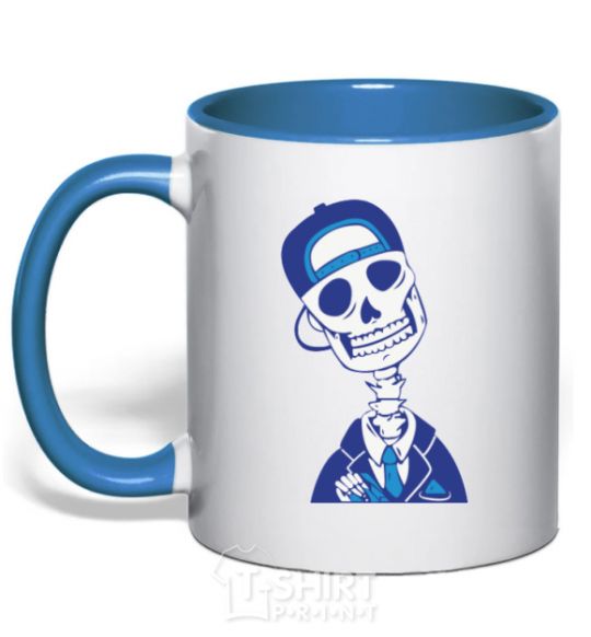 Mug with a colored handle A skull in a cap royal-blue фото