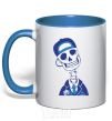 Mug with a colored handle A skull in a cap royal-blue фото