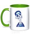 Mug with a colored handle A skull in a cap kelly-green фото