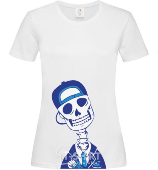 Women's T-shirt A skull in a cap White фото