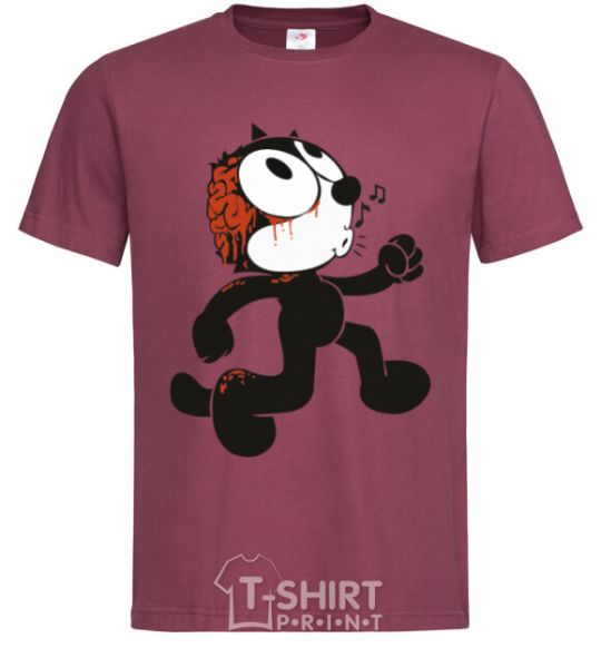 Men's T-Shirt The cat and the brain burgundy фото