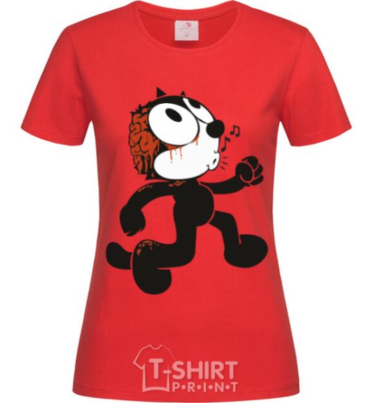 Women's T-shirt The cat and the brain red фото