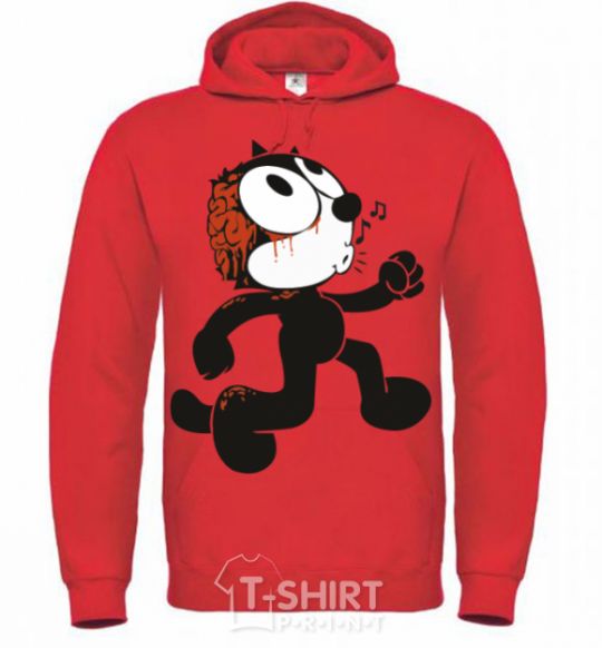 Men`s hoodie The cat and the brain bright-red фото