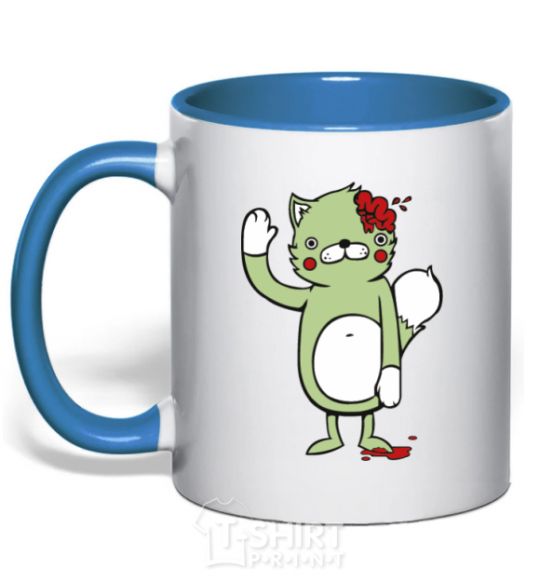 Mug with a colored handle Kitty and brains royal-blue фото
