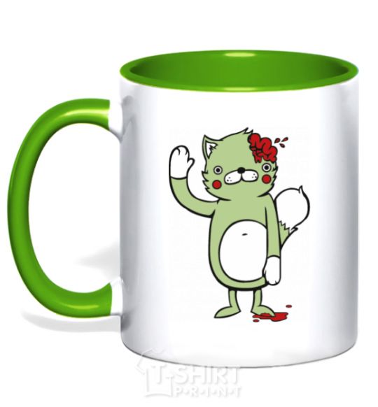 Mug with a colored handle Kitty and brains kelly-green фото