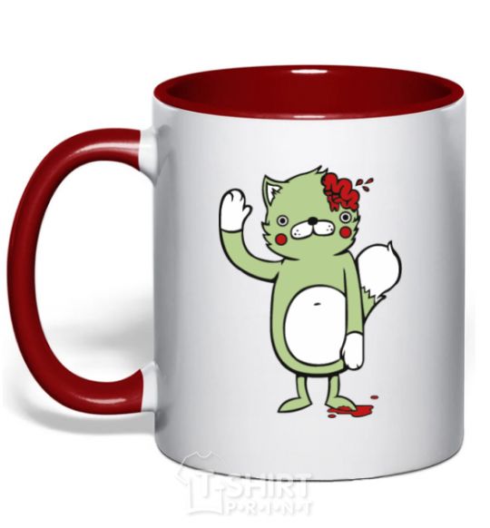 Mug with a colored handle Kitty and brains red фото