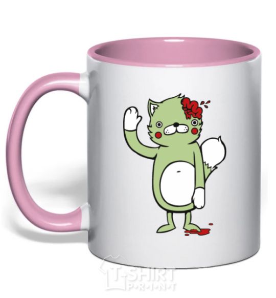 Mug with a colored handle Kitty and brains light-pink фото