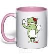 Mug with a colored handle Kitty and brains light-pink фото