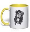 Mug with a colored handle Santa Muerte yellow фото
