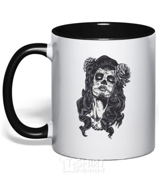 Mug with a colored handle Santa Muerte black фото