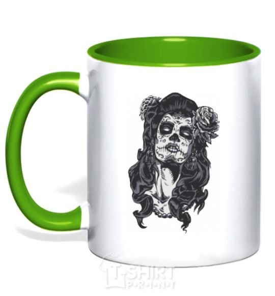 Mug with a colored handle Santa Muerte kelly-green фото