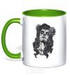Mug with a colored handle Santa Muerte kelly-green фото