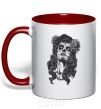 Mug with a colored handle Santa Muerte red фото