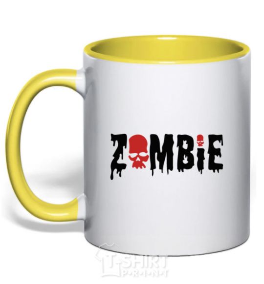 Mug with a colored handle zombie red yellow фото