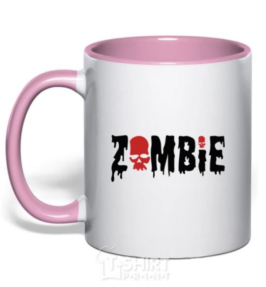 Mug with a colored handle zombie red light-pink фото