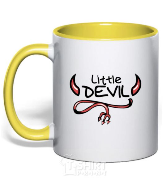 Mug with a colored handle Little Devil original yellow фото