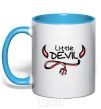 Mug with a colored handle Little Devil original sky-blue фото