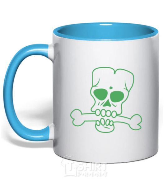 Mug with a colored handle zombie bone sky-blue фото