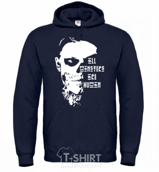 Men`s hoodie All monsters are human navy-blue фото