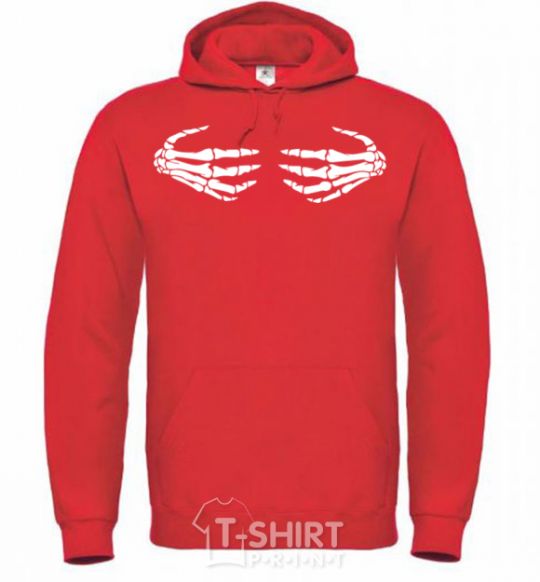 Men`s hoodie skeleton hands bright-red фото