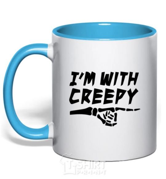 Mug with a colored handle i'm with creepy sky-blue фото