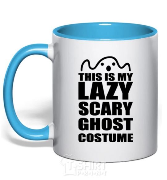 Mug with a colored handle lazy costume sky-blue фото