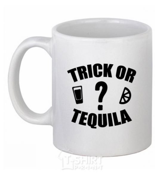 Ceramic mug trick or tequila White фото