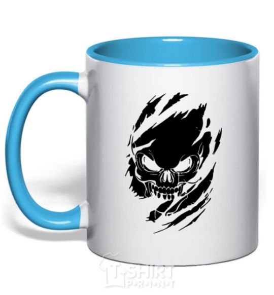 Mug with a colored handle Skull exclusive sky-blue фото