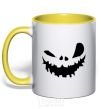 Mug with a colored handle scary smile yellow фото