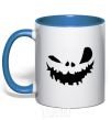 Mug with a colored handle scary smile royal-blue фото