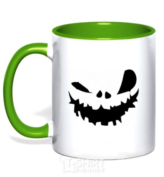 Mug with a colored handle scary smile kelly-green фото