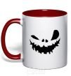 Mug with a colored handle scary smile red фото