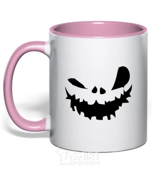 Mug with a colored handle scary smile light-pink фото