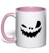 Mug with a colored handle scary smile light-pink фото