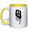 Mug with a colored handle Scream face yellow фото