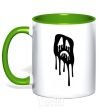 Mug with a colored handle Scream face kelly-green фото