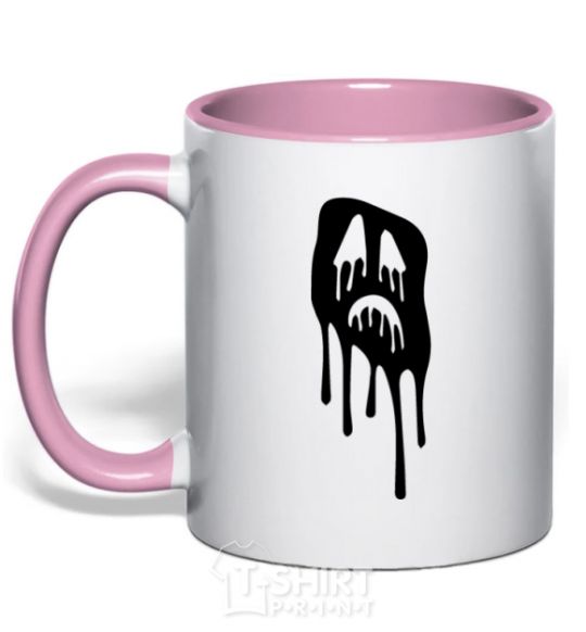 Mug with a colored handle Scream face light-pink фото