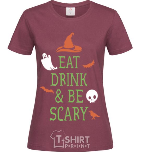 Women's T-shirt eat drink burgundy фото