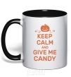 Mug with a colored handle keep calm and give me candy black фото