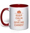 Mug with a colored handle keep calm and give me candy red фото