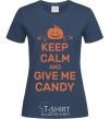 Women's T-shirt keep calm and give me candy navy-blue фото