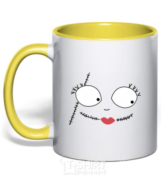 Mug with a colored handle Sally's face yellow фото
