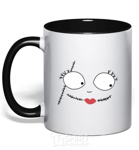 Mug with a colored handle Sally's face black фото