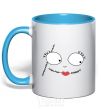 Mug with a colored handle Sally's face sky-blue фото
