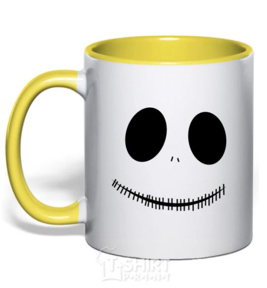 Mug with a colored handle Jack's face yellow фото