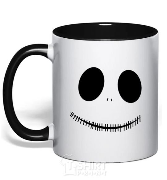 Mug with a colored handle Jack's face black фото