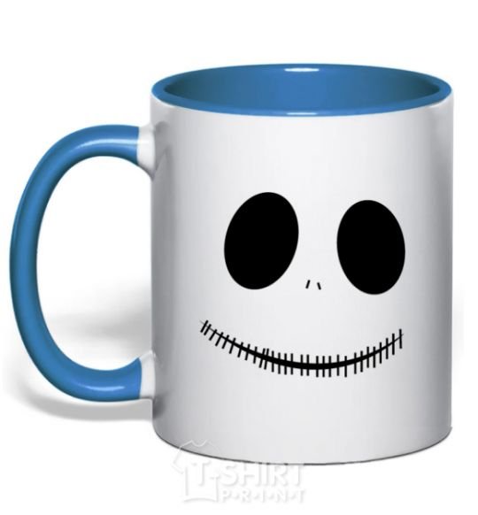 Mug with a colored handle Jack's face royal-blue фото