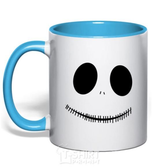 Mug with a colored handle Jack's face sky-blue фото