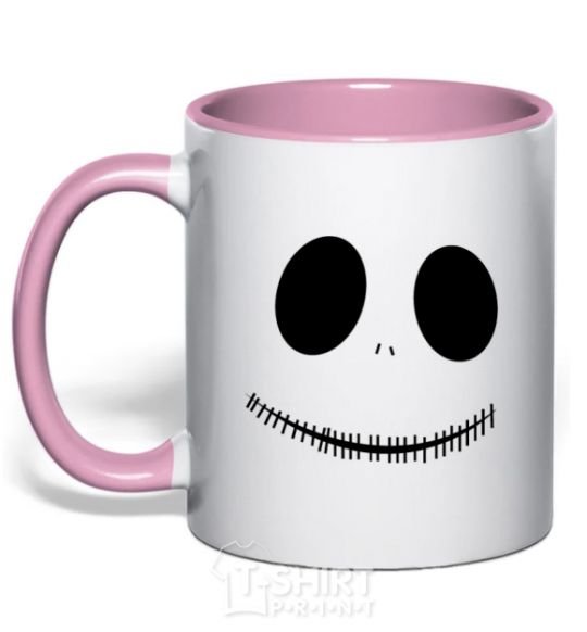 Mug with a colored handle Jack's face light-pink фото