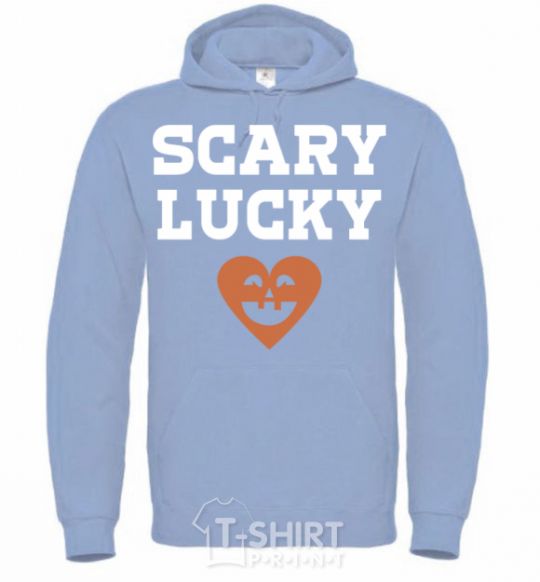 Men`s hoodie Scary lucky sky-blue фото